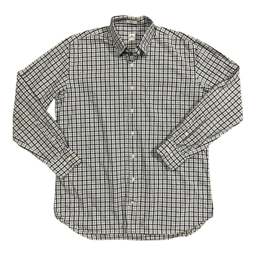 Peter Millar Crown Shirt Mens Large Purple Check Cotton Button Up